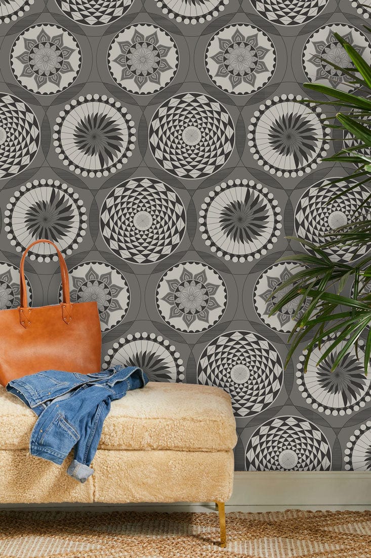 grey circles pattern wall mural entryway decor