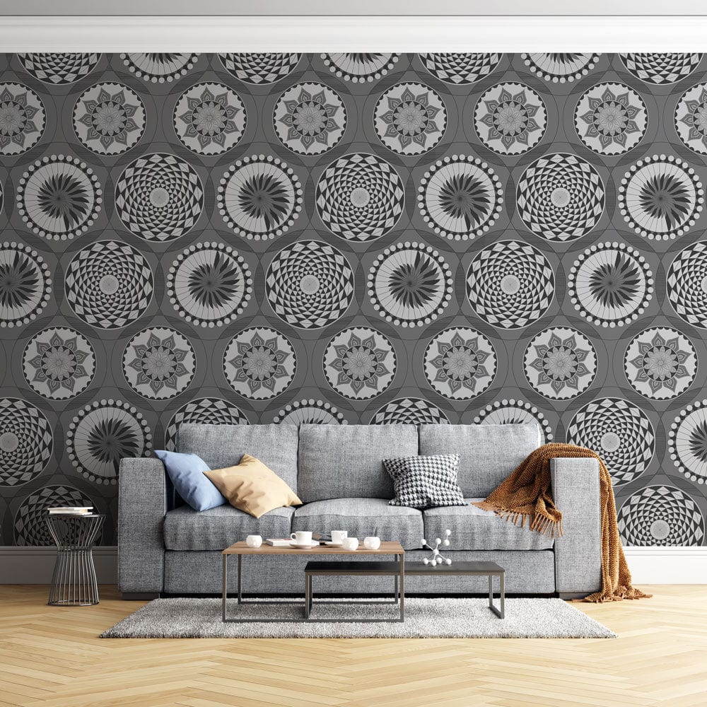 grey circles pattern wall mural living room decoration