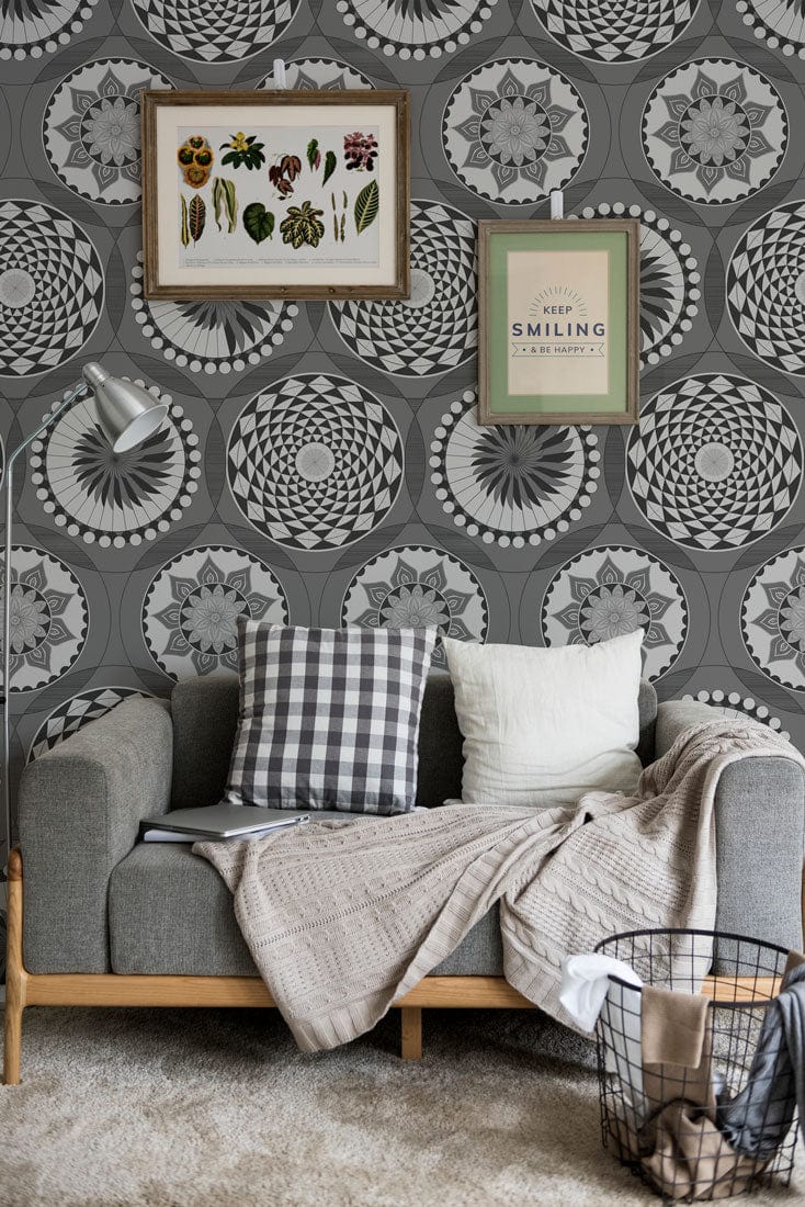 grey circles pattern wall mural lounge interior design