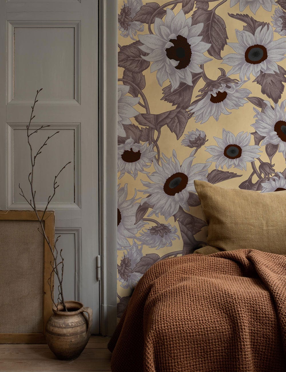 Wallpaper mural featuring grey daisies, perfect for decorating any room