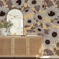 Wallpaper mural with daisies in grey for the hallway's decor.