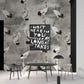 Wallpaper mural featuring a grey and elegant crane design, perfect for the dining room.