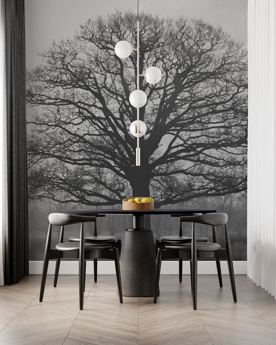 3d wallpaper mural with the look of a forest in the dining room