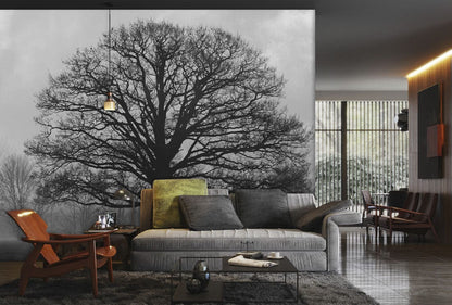 Gray woodland living room wallpaper mural