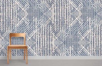 Abstract Geometric Blue Herringbone Mural Wallpaper