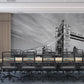 Wallpaper Mural with a Scene of the London Bridge in Grey for Use as Office Decor