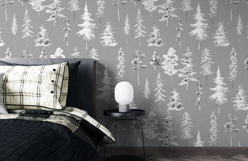 Grey Forest Silhouette Mural Wallpaper