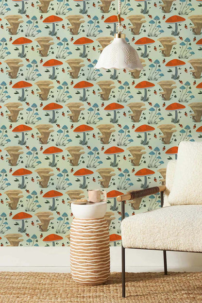 Growing Mushrooms Pattern Wall Mural room decor
