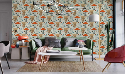 Growing Mushrooms Pattern Wall Mural hallway