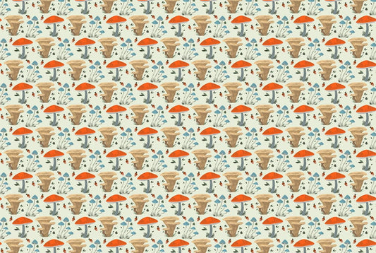 Growing Mushrooms Pattern Wall Mural plain