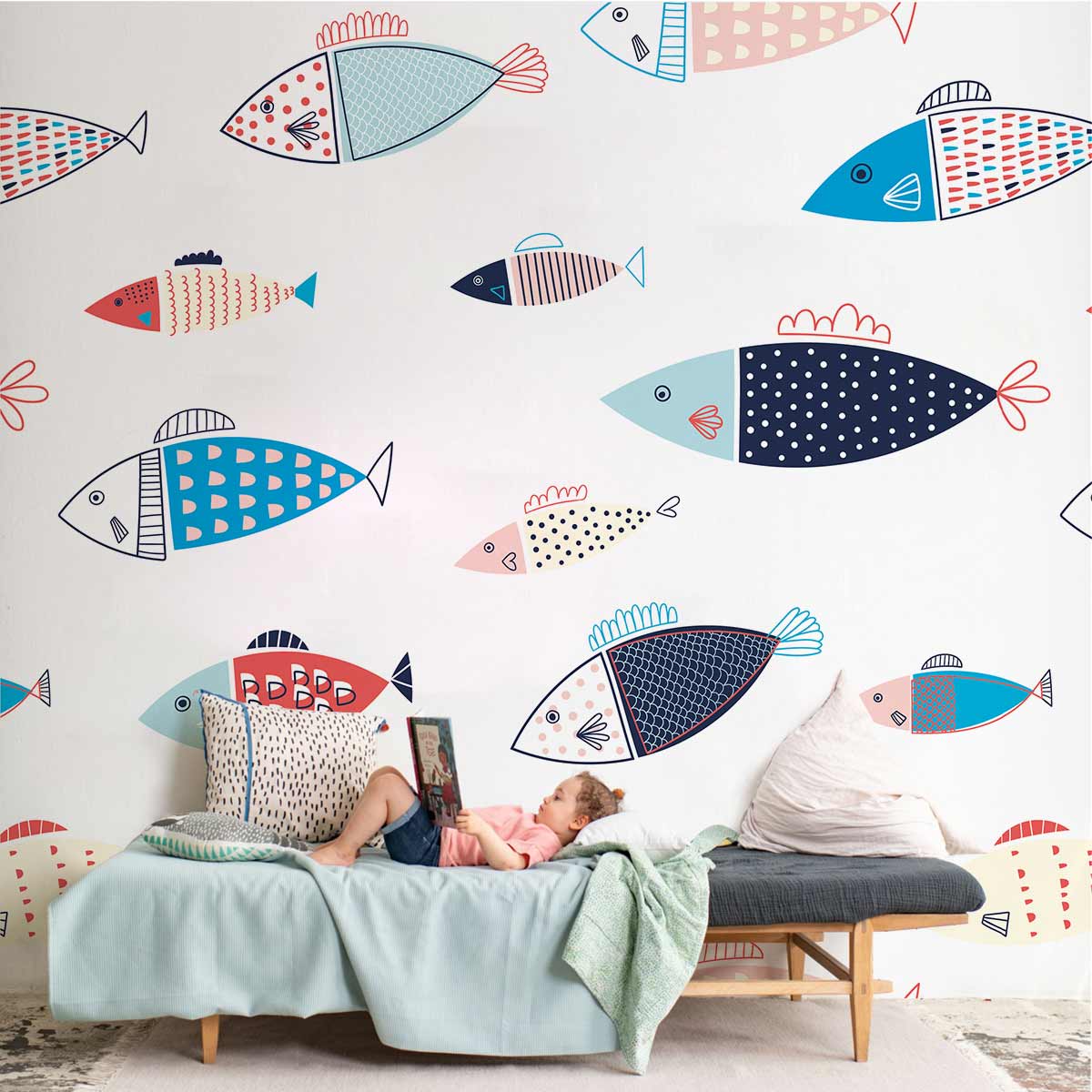 fish pattern wall mural home decor