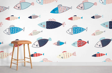 Colorful Abstract Fish Pattern Mural Wallpaper