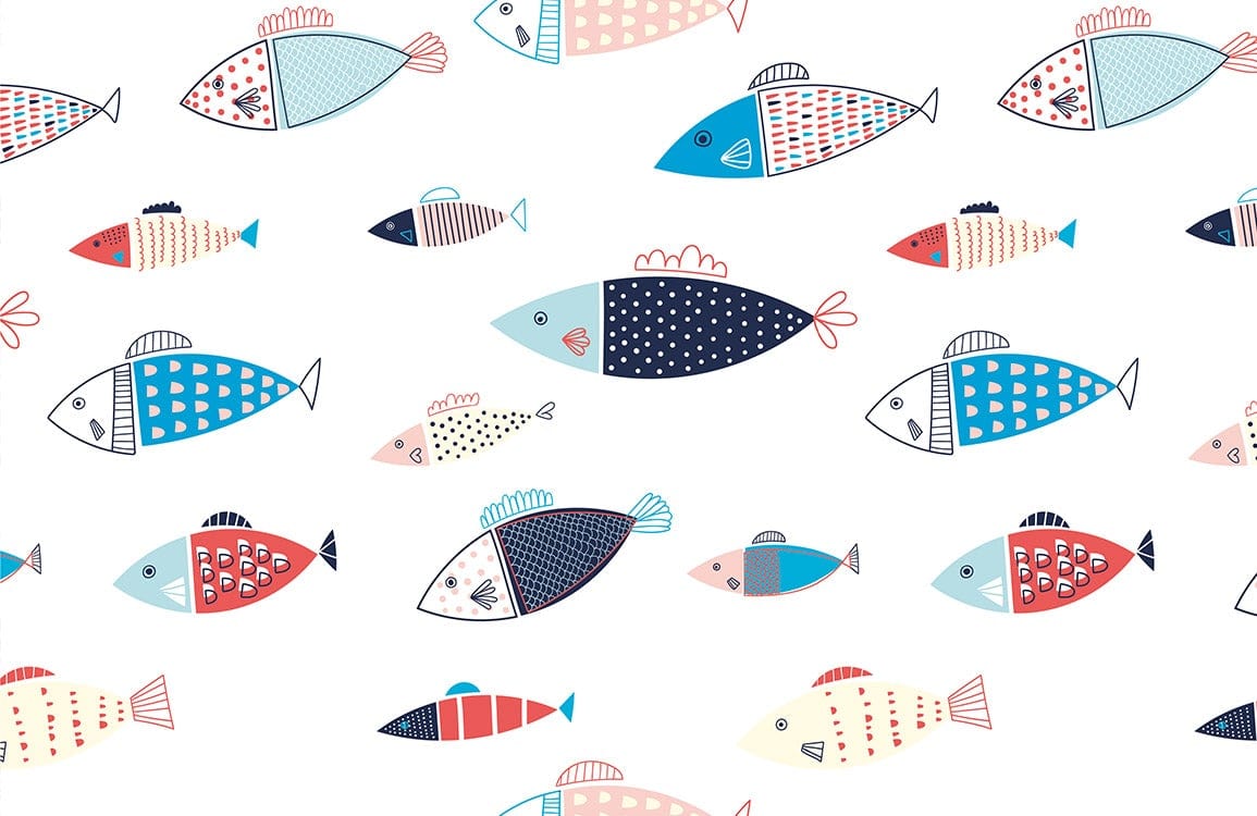 Colorful Abstract Fish Pattern Mural Wallpaper