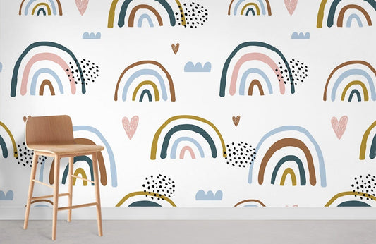 Hand Painted Rainbow Cartoon Wallpaper Nursery Room