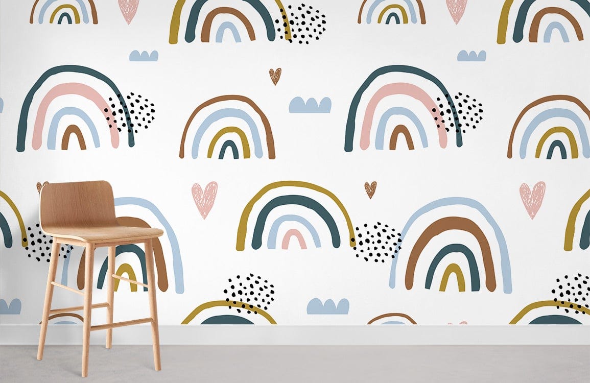 Hand Painted Rainbow Cartoon Wallpaper Nursery Room