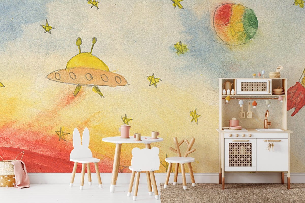 wallpaper with a vibrant image of outer space, perfect for decorating the nursery.