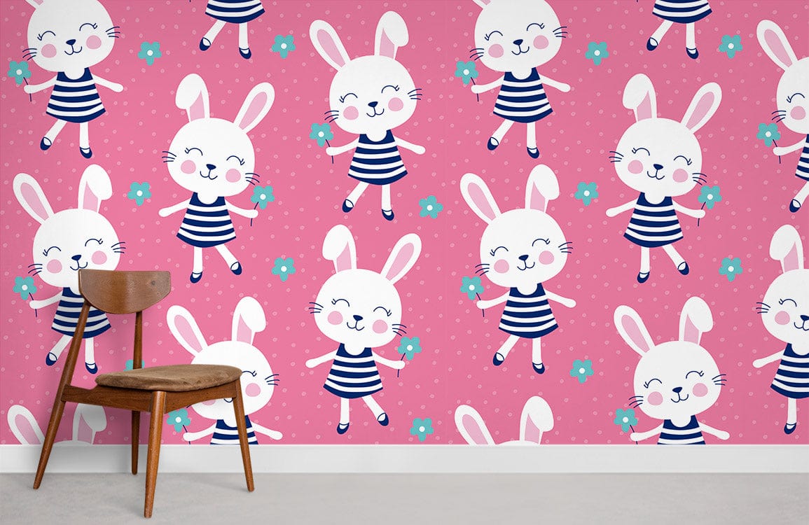 Happy Bunny Cartoon Animal Wallpaper Room Decoration Idea