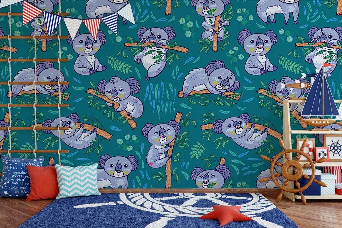 Happy Koala & Tree Animal Wallpaper For Kid's Room