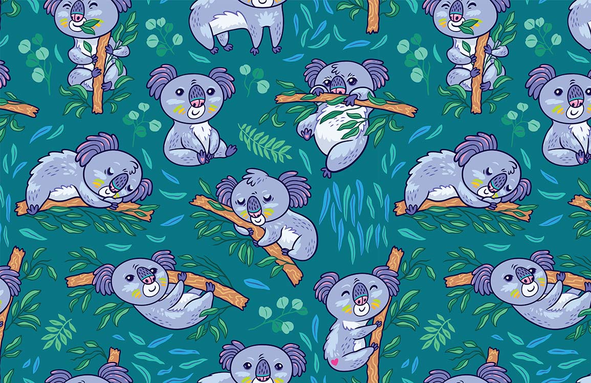 Happy Koala & Tree Cartoon Wallpaper Custom Art Design