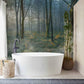 Haze-covered bare forest bathroom wall mural