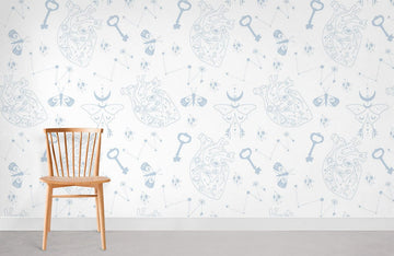 Whimsical Blue Whimsical Botanical Mural Wallpaper