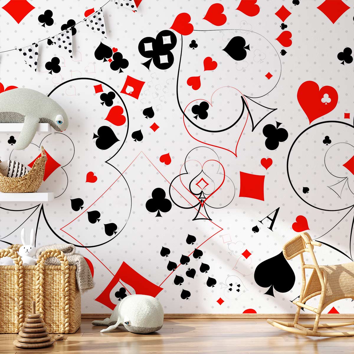 Rare wallpaper with a poker design in red and black.