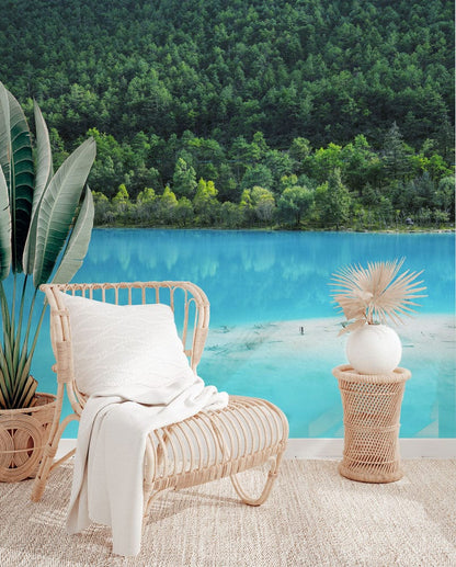 Heavenly Lake Scenery Wallpaper Mural for the Interior Decoration of the Hallway