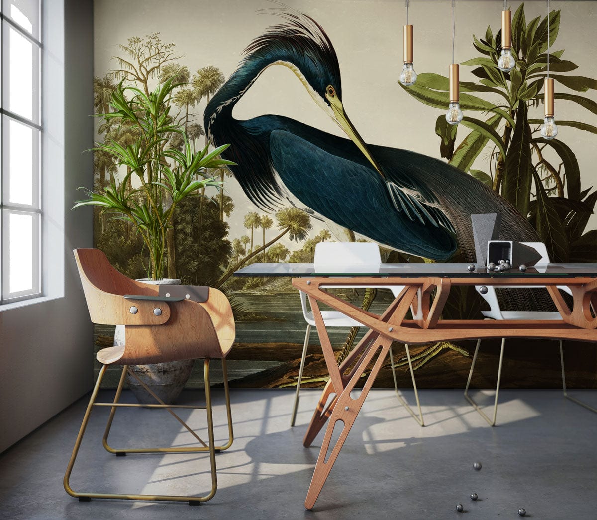 Home Office Bird Heron in the Jungle Scenery Wall Mural