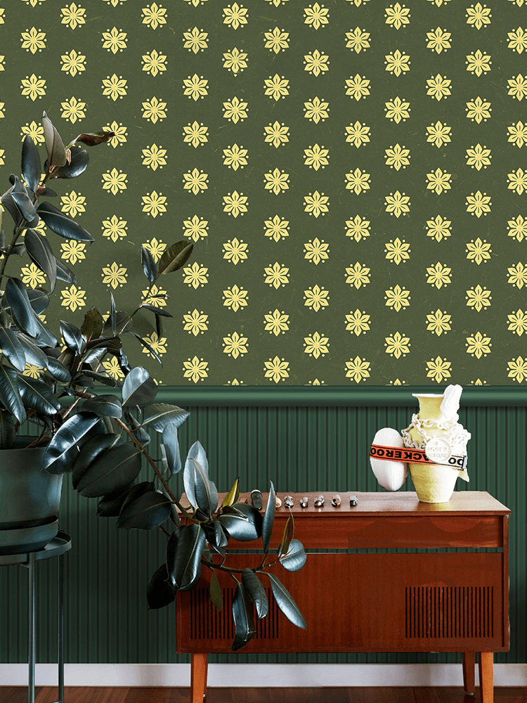 green and yellow pattern flower mural home decor