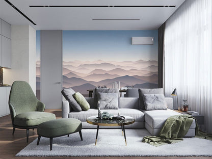 Misty Mountain Gradient Wallpaper Mural in living room