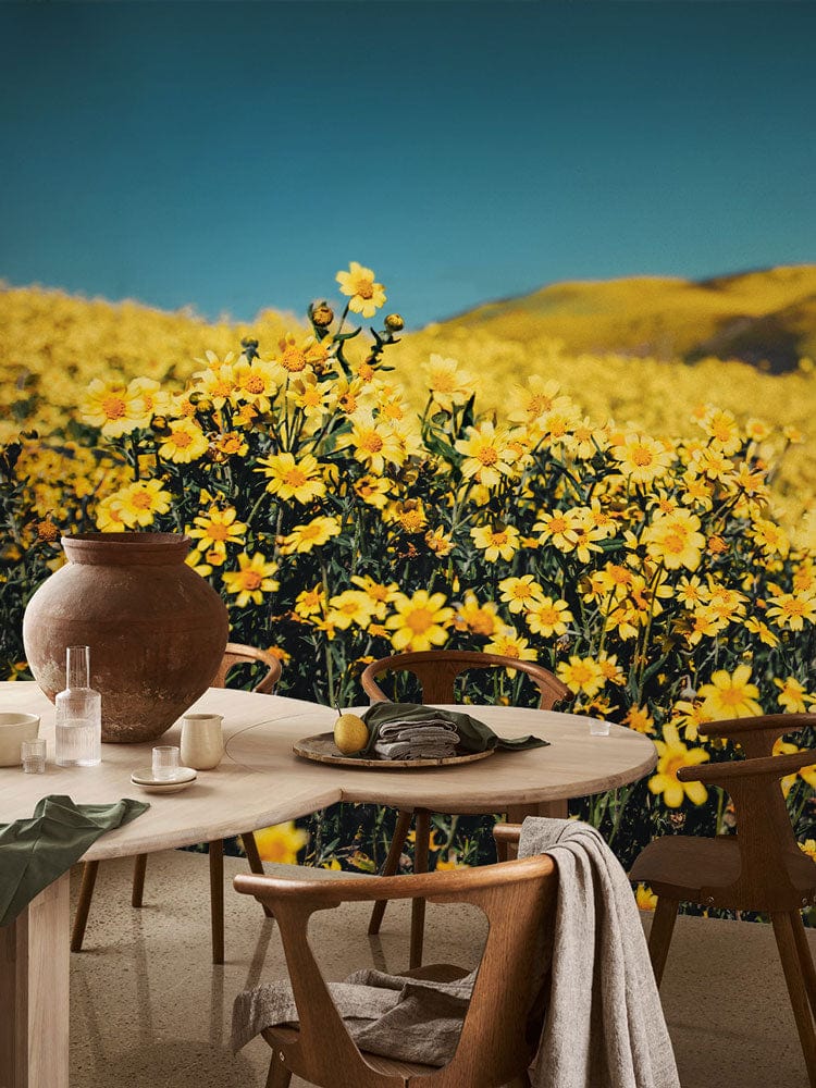 Hilltop Wild Flower Field Wallpaper Mural for the Decoration of the Dining Room