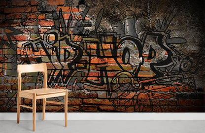 Urban Graffiti Brick Mural Wallpaper