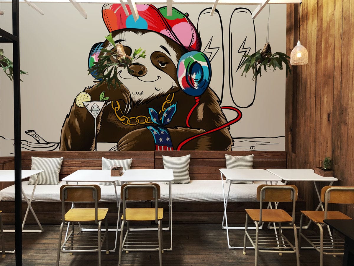 Sloth Hip-Hop Mural Wallpaper for the Dining Room