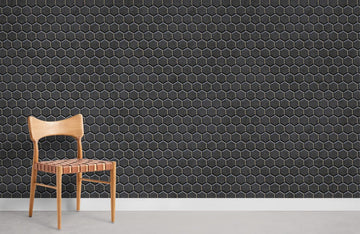 Modern Hexagonal Geometric Black Mural Wallpaper