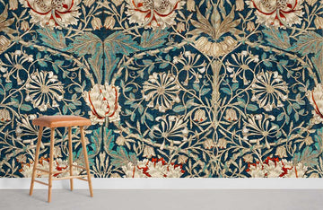 Elegant Teal Floral Mural Wallpaper