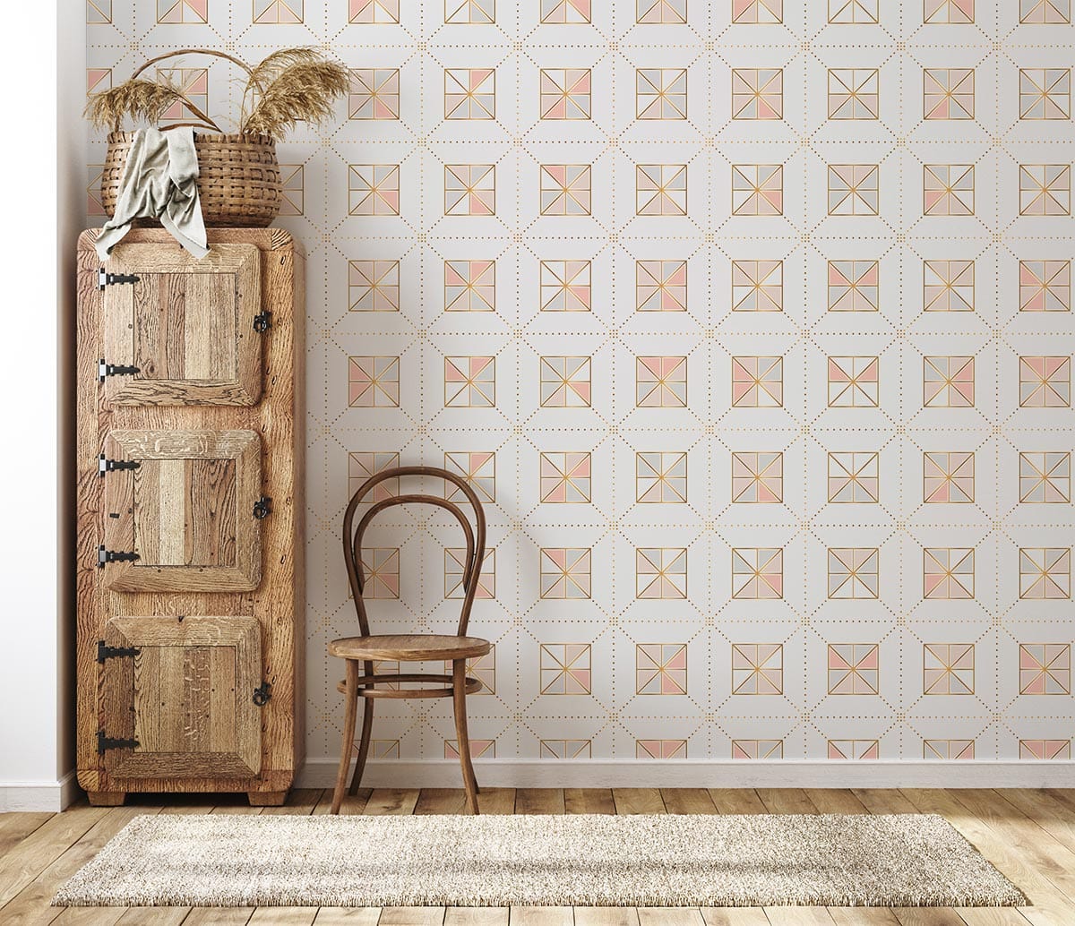 Geometric Pink Gold Art Deco Mural Wallpaper