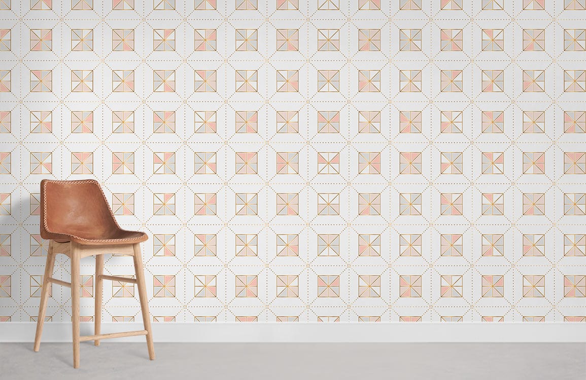 Geometric Pink Gold Art Deco Mural Wallpaper