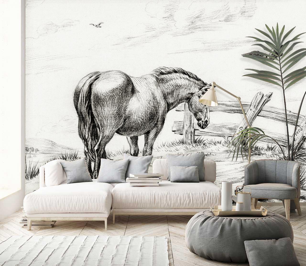 sketched Horse mural Wallpapers for living Room decor