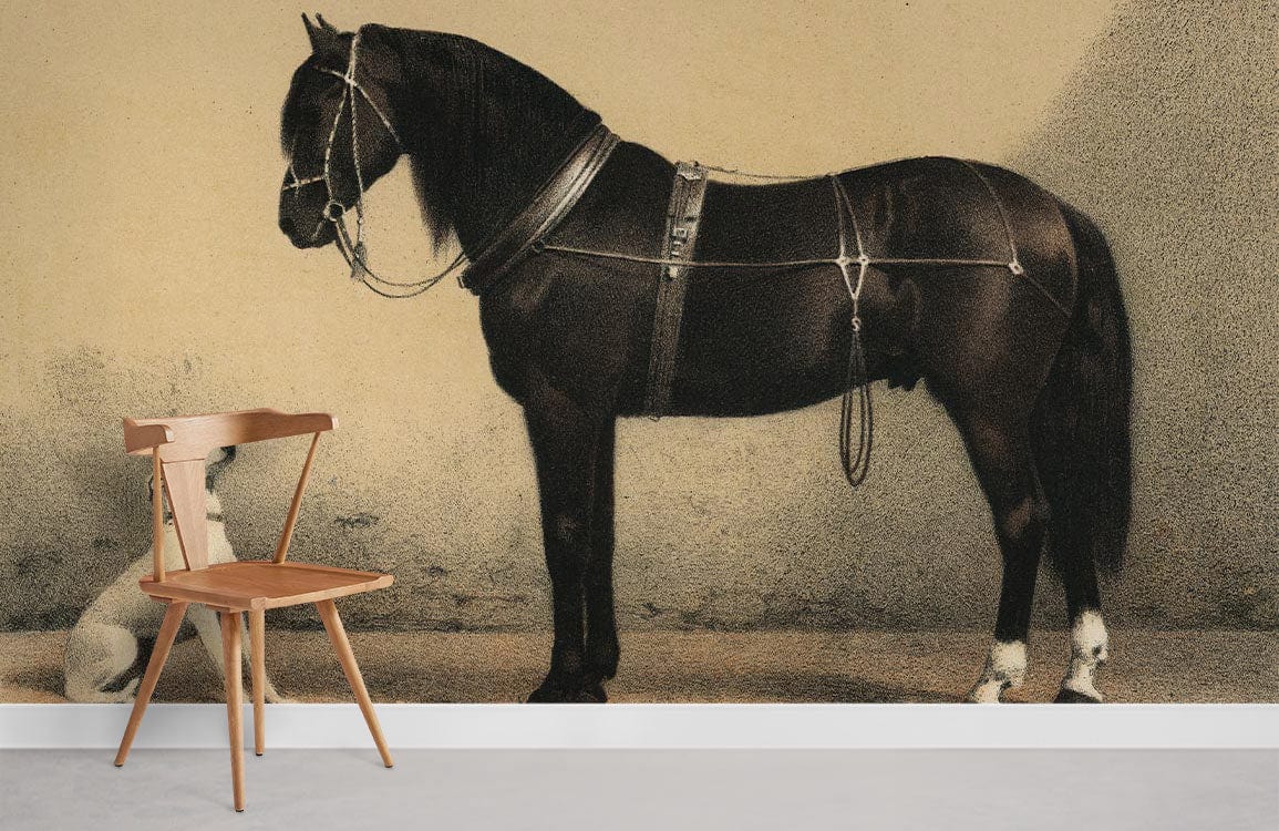 Dog & horse vintage Wallpaper Mural for Room decor