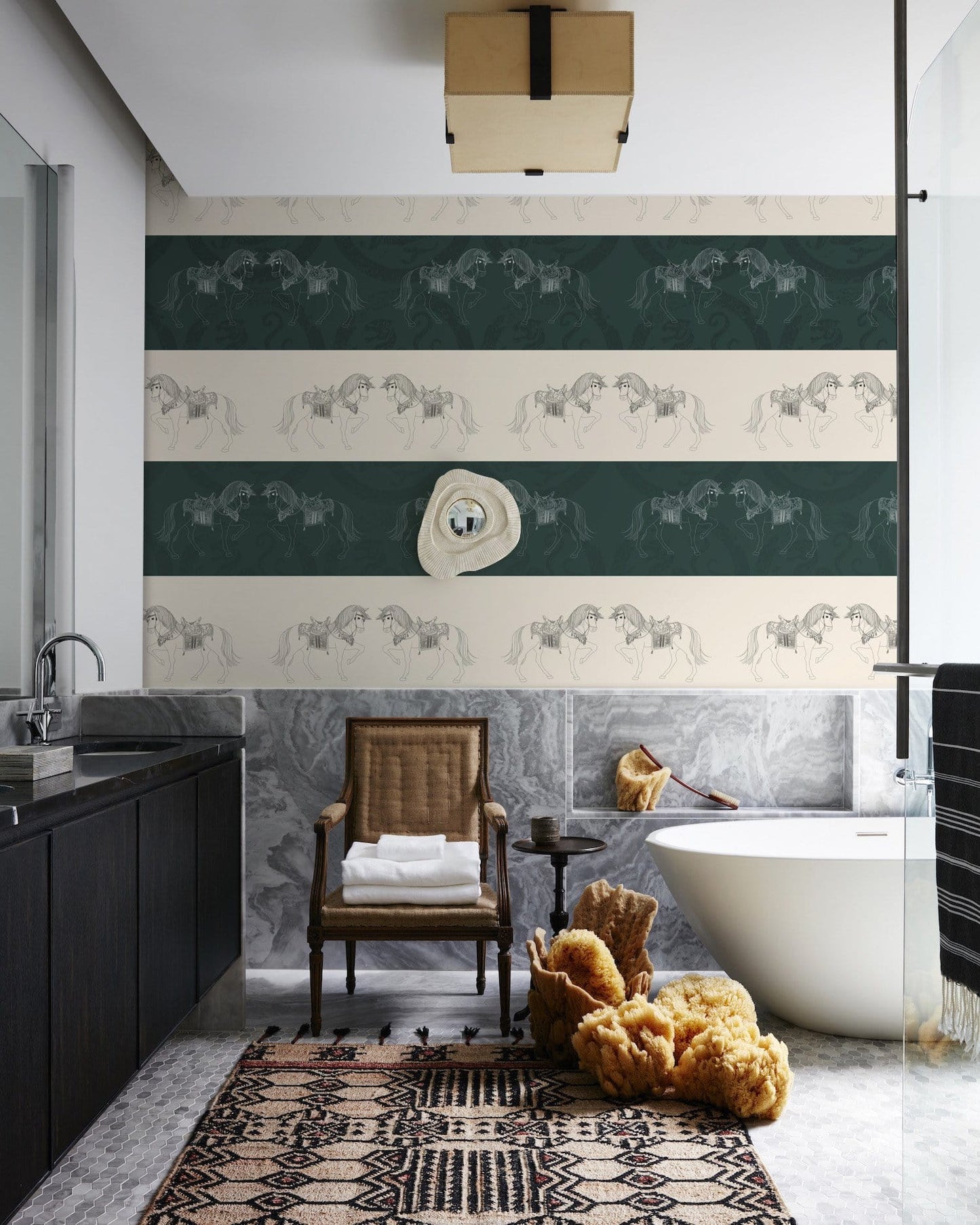 Animal Horse Couple Wallpaper Mural for Use as Decoration in Bathrooms