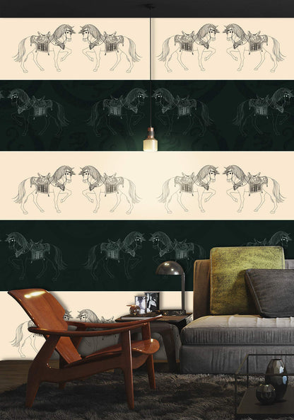 Decorate your living room with this horse couple animal wallpaper mural.