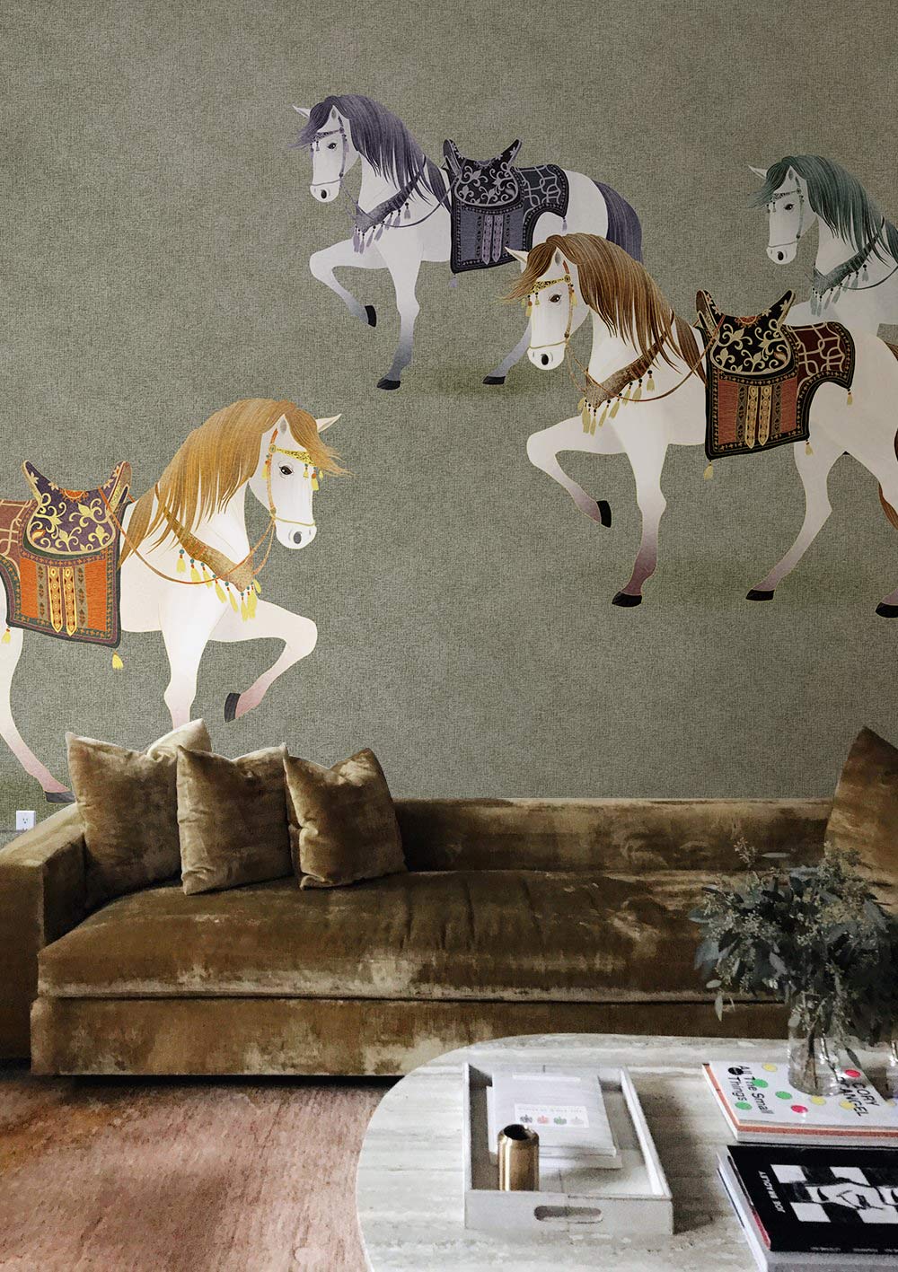 Horses Animal Print Wallpaper Mural for Use in Decorating the Living Room