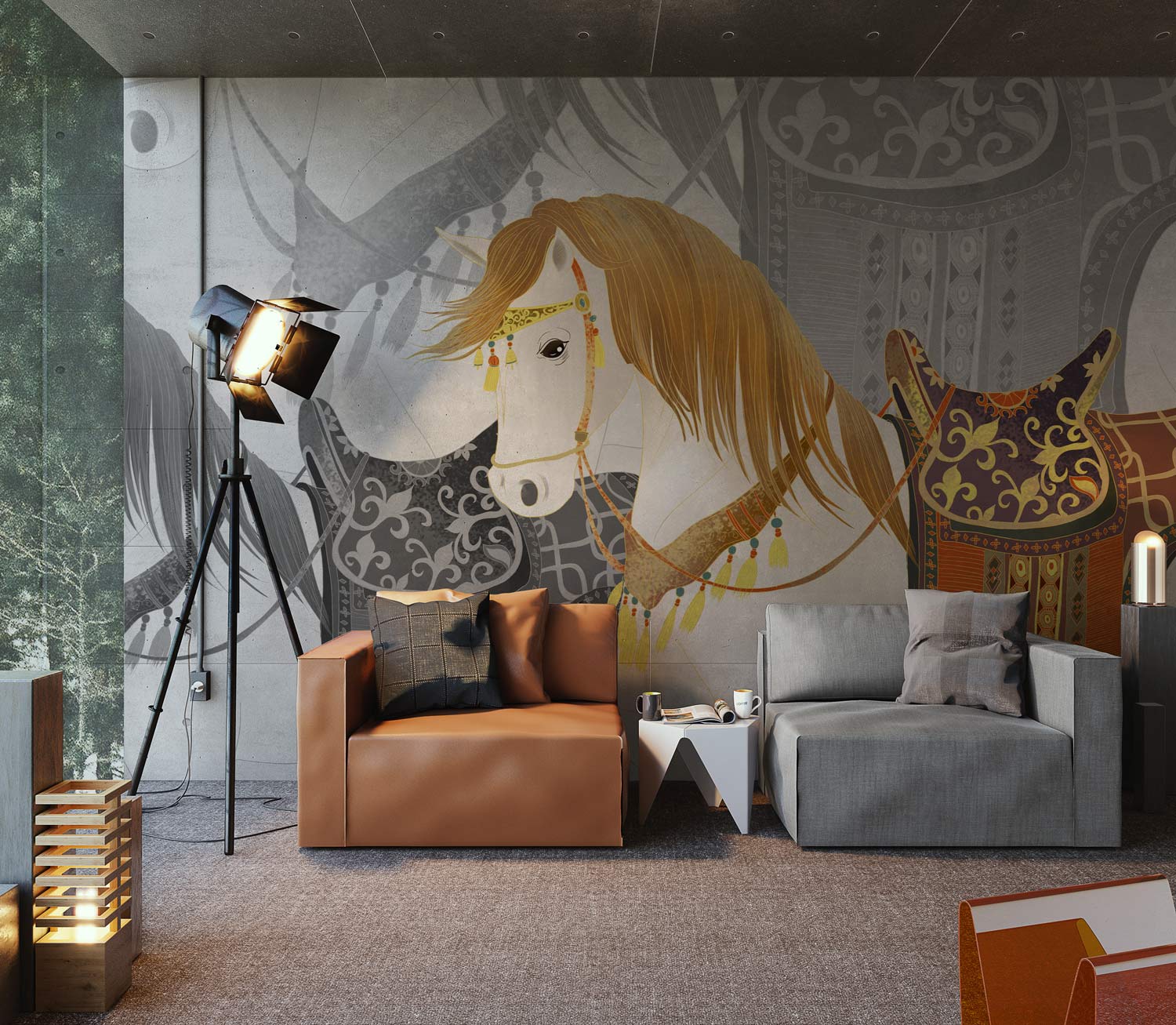 Beautiful Horse Pattern Wall Mural Paper for the Living Room Decoration
