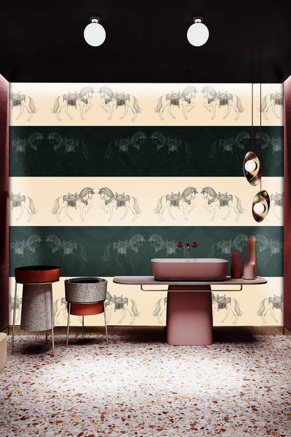 Animal Horse Couple Wallpaper Mural for Use as Decoration in Bathrooms