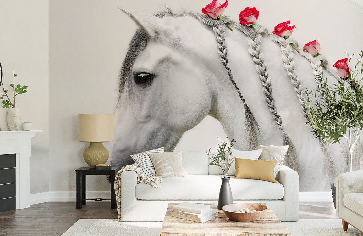 horse with roses wallpaper mural living room decor