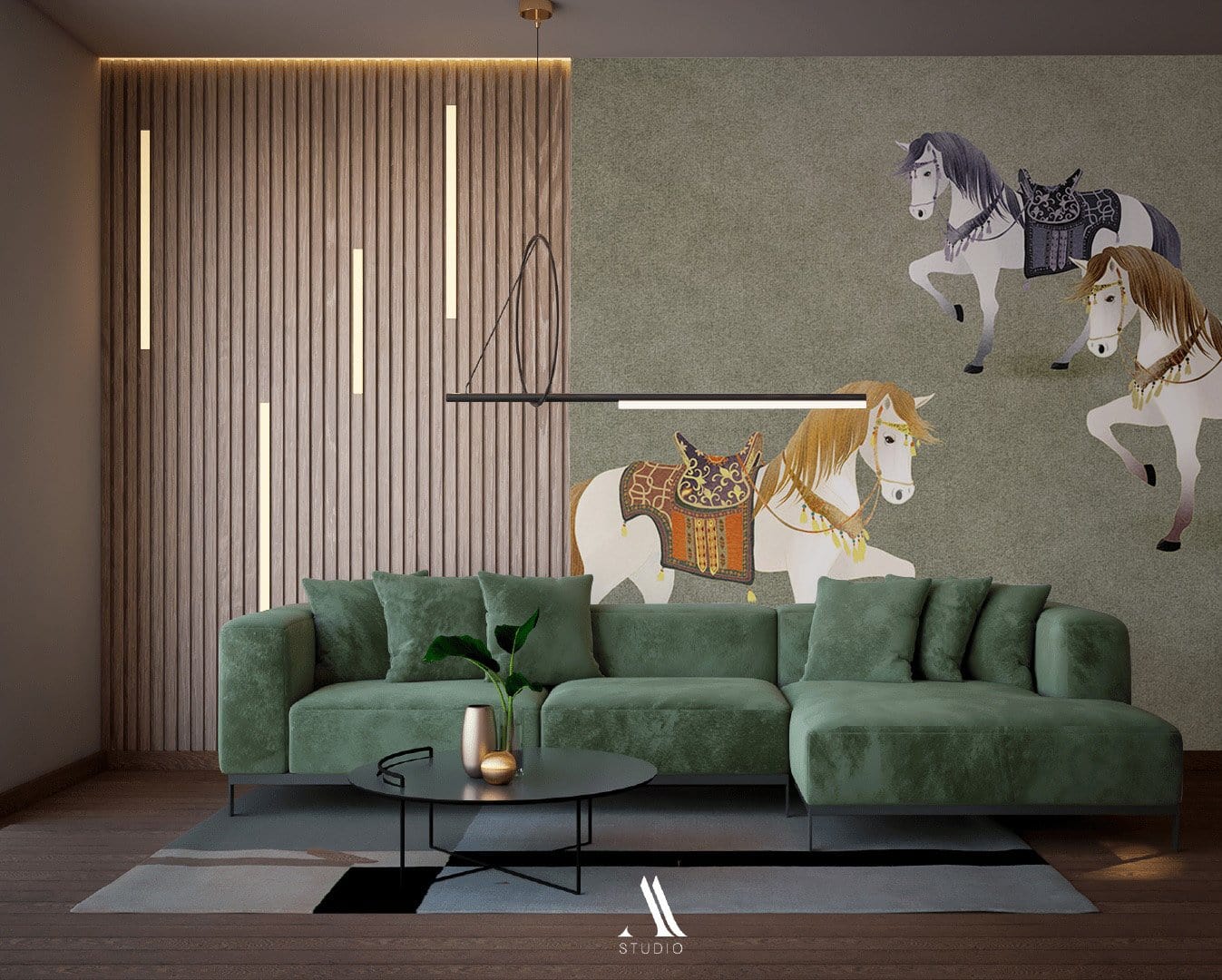 Horses Animal Printed Wallpaper Mural for Use as Decorating Material in the Living Room