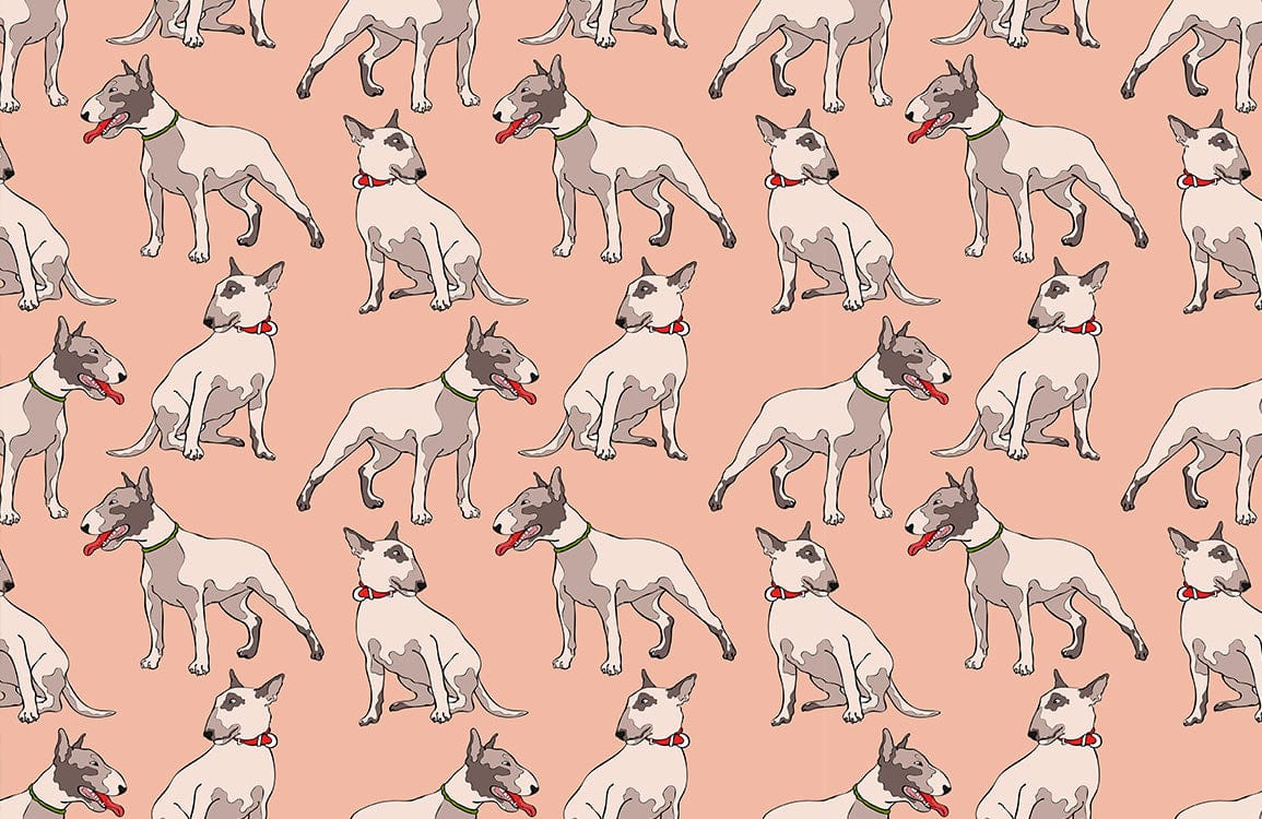 Playful Dog Sketch Pink Mural Wallpaper