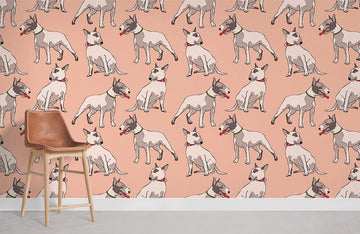 Playful Dog Sketch Pink Mural Wallpaper