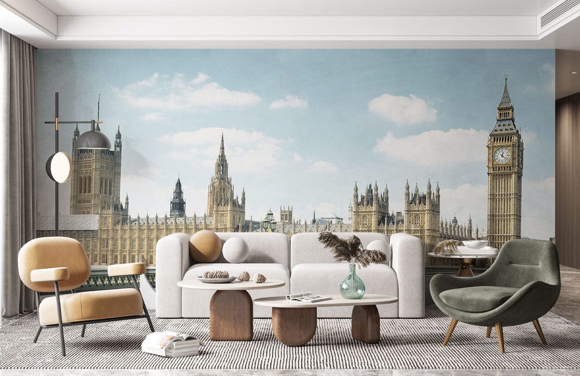 Wallpaper mural featuring the House of Parliament for use in decorating the living room.