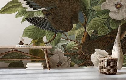 Vintage Bird Floral Nature Mural Wallpaper